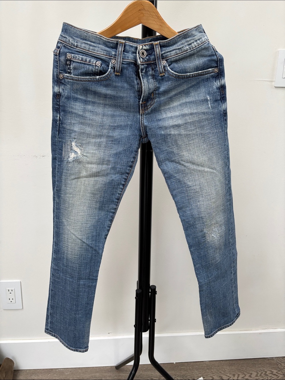 AG Adriano Goldschmied Light Blue Distressed Cropped Jeans